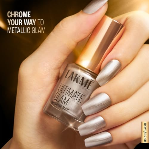 Image of LAKME Ultimate Glam Chrome Nail Paint, Khakhi, 6ml, for Stylish and Sassy Nails, with Metallic Brilliance, Quick Dry Formula, Glitter Nail Paint, for Women