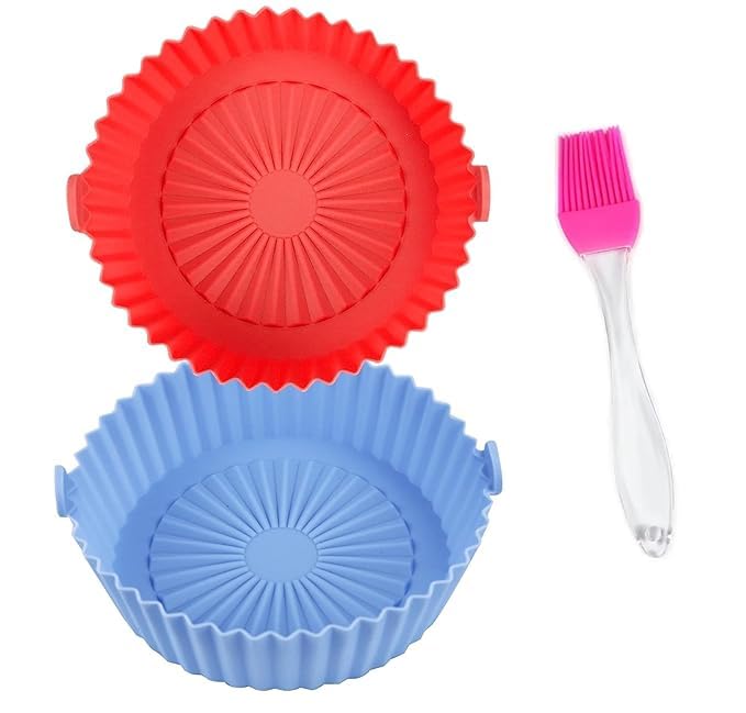 Air Fryer Silicone Liner Set, 2-Pack Round Basket with Brush, Reusable Baking Tray, Nonstick Cooking Accessories-image-4