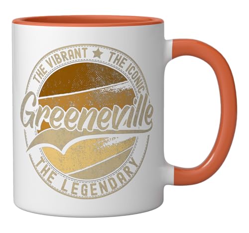 Taza cerámica vintage Greeneville TN naranja y blanca miniatura 2