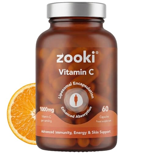 Zooki Liposomal Vitamin C 1000mg Capsules High Strength Vitamin C Supplement Immune System & Collagen Support Energy & Skin Health Vegan Liposomal Vitamin C (60 Capsules 30 Servings)