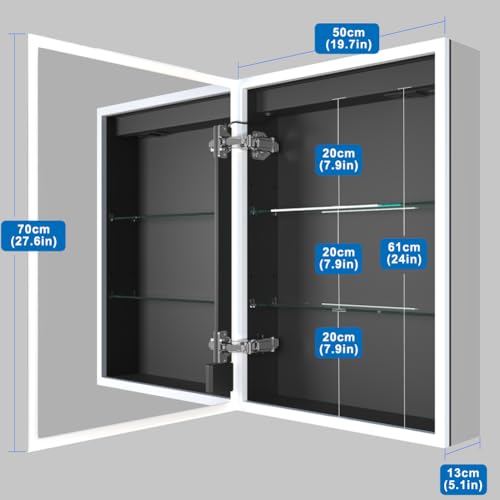 KWW LED Lighted Bathroom Medicine Cabinet with Sockets & USBs, Dimmable, 3 Color Light Makeup Mirror, Easy to Install, Wall Mounted Cabinet (Left hinge-20 * 28)