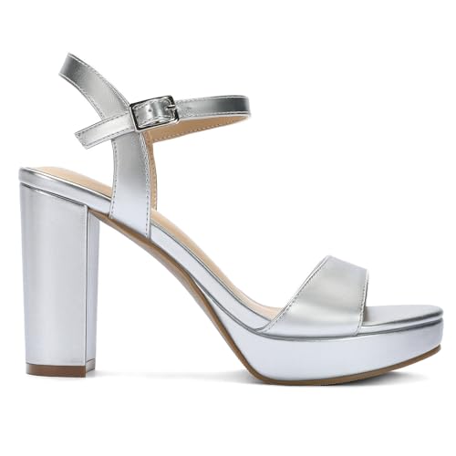Image of Wide Width Heels for Women Block Chunky Platform High Heels Sandals Open Toe Wedding Party Ankle Strap Dress Shoes