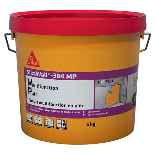 SIKA - Enduit multifonction en pâte 3 en 1 - SikaWall 384 MP Blanc - Prêt à l'emploi pour le garnissage/lissage/collage de bande à joints - Sec au toucher...