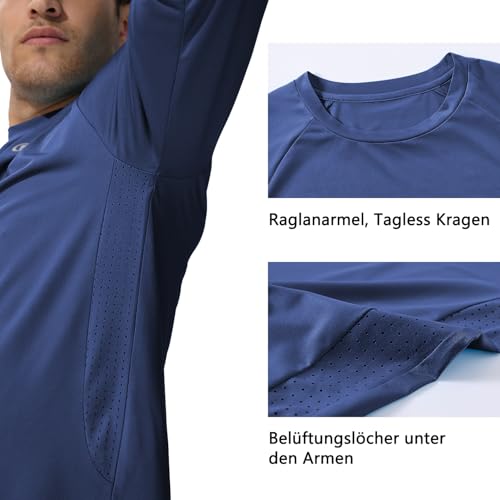 Huayuzh Herren UV-Schutz Rashguard UV Shirt UPF 50+ Langarmshirt Schwimm T-Shirt Schnelltrocknend Atmungsaktiv Surfen Marineblau L