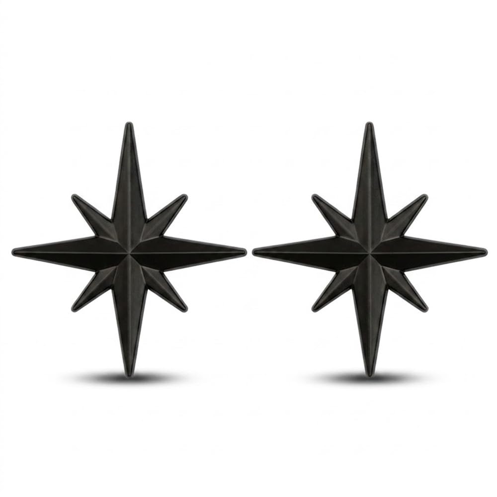 WAPEXI 2Pcs Car Star Emblem for Renault Kangoo (ab Bj.2008+Facelift) 3D Compass Star Badge Decal Auto Exterior Tailgate Decoration Styling Metal Sticker,Black