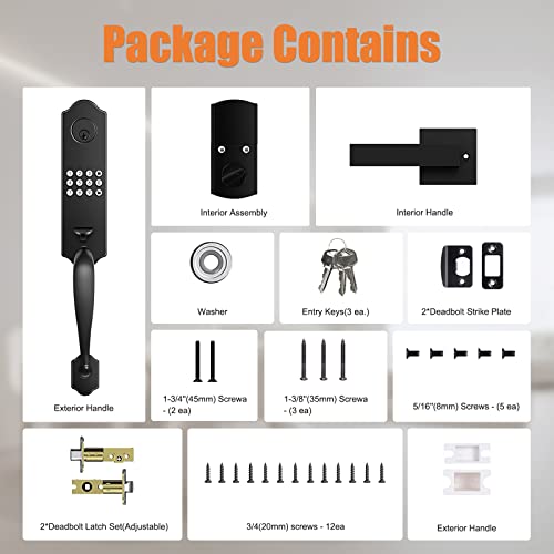 Keyless Entry Door Electronic Keypad Deadbolt Lock And Handle Set, Front Door Lock Set For Left Or Right-Hand Doors, Auto Lock, Easy To Install, 50 User Password Black #TOP2