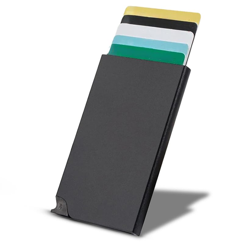 Image of VOGARD Slim RFID Card Holder for Men & Women | Metal Minimalist Wallet | Holds Up to 8 Cards | Lightweight Secure Card Case (Black)