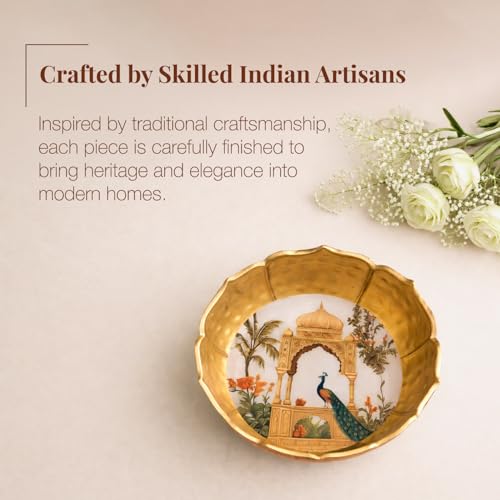 Image of Royal Swing Pichwai Art Urli Bowl | Gold Hammered Lotus Design Metal Centerpiece | Decorative Floating Candle & Flower Bowl for Diwali, Home Decor & Pooja