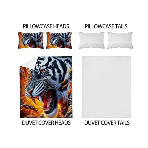 Housse de couette tigre 200x200 pour lit double avec fermeture éclair pratique