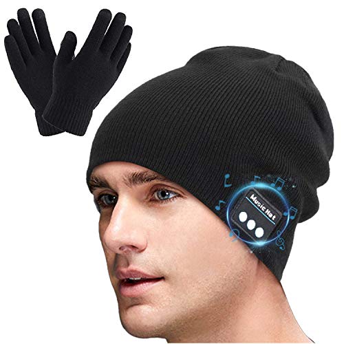Sminiker Bluetooth Beanie hat Upgraded V5.0 Winter Music Beanie Hat Washable Bluetooth Hat With Free Gloves Gift For Boys (Black) 