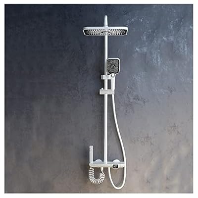 Thermostatic Shower System With Rain Shower Head And Handheld Wall Mounted, Temperature Display, High Pressure Rainfall Shower Faucet Fixture Combo Set With Bathtub Faucet And Bidet Sprayer,White