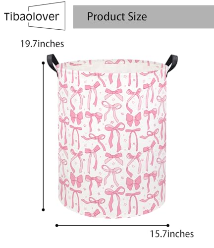 Image of Baby Laundry Basket Kids Hamper Toy Storage Bin for Boys Room Decor Baby Nursery Hamper Gift Baskets for Bedroom Bathroom(Pink Bowknot)