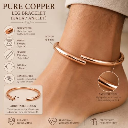Image of SHINDE EXPORTS adjustable pure copper leg anklet bracelet kada for men and women indian jewelry