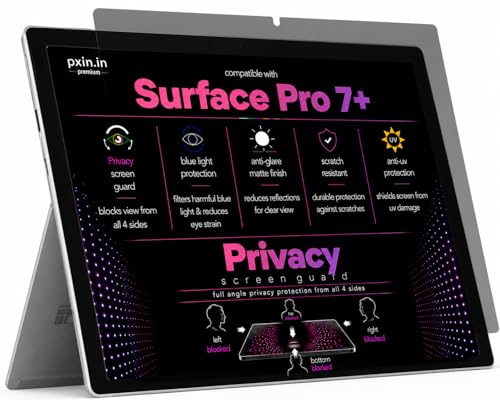 Image of Pxin 360 Pro Privacy Screen guard compatible with Surface Pro 7+ | Anti Glare | Anti UV | Anti Blue | Anti Reflection | Privacy Filter | Unbreakable Build
