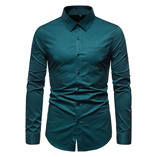 VANCOOG Men's Solid Cotton Long Sleeve Interview Formal Shirt-Acid Blue with Pocket-S