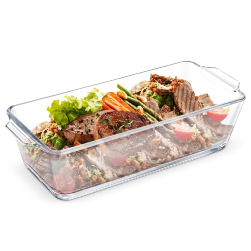 UKCOCO Fuente De Vidrio Para Horno: 0.8 L Rectangular Lasaña Fuente De Vidrio Transparente Con Asas Horno Apta Para Microondas 23 X 9 X 6.6 Cm