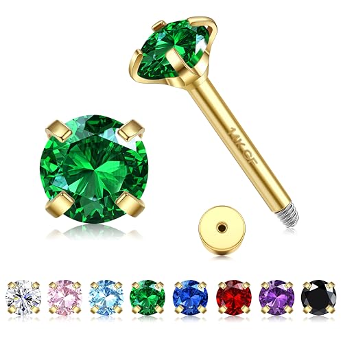 ORAZIO Pendientes Mujer Oro 14K Pendientes Acero Quirurgico Hombres Hipoalergénicos Pendientes Verde Circonita Cúbica Pendientes Dorados Pequeños Piercing Oreja