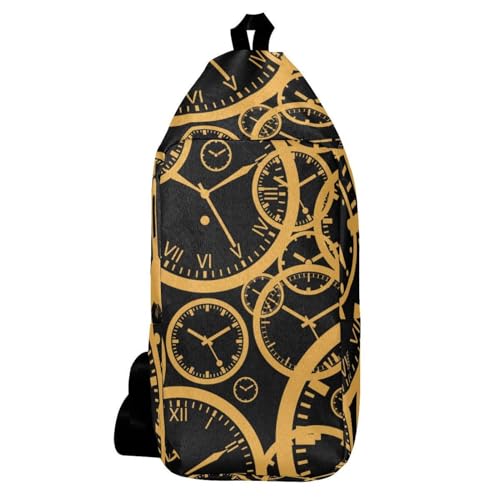 Sac à dos à bandoulière horloge dorée design artistique