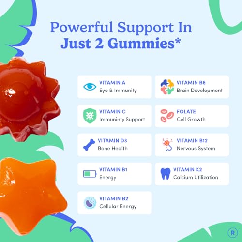 Image of FIRST DAY Kids Multivitamin Gummies Age 4+, Strawberry & Orange - Kids Vitamins Multivitamin Gummy A C D3 K2 B1 B2 B6 B12 Folate, Immunity & Brain Function, Vegan - 30 Day Supply, Packaging May Vary