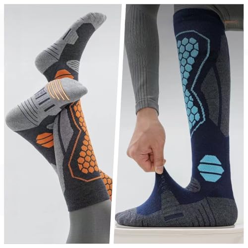 Calcetines de Esquí Térmicos de Compresión 2 PARES para Hombre y Mujer Deportivos, Lana Merina, Masaje y Tejido Cálido, Esqui, Senderismo y Actividades al Aire Libre - imagen 2