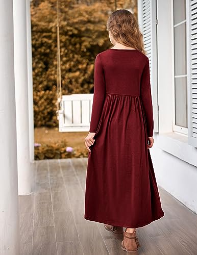 Image of Arshiner Girls Maxi Dress Long /Short Sleeve Casual Holiday Dress with Pockets for 5-13 Years