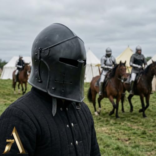 Image of AnNafi Barbuta Helmet Knight Templar Crusader Helmet | Black Wearable | Medieval LARP Sca Cosplay Armour Costume For Men