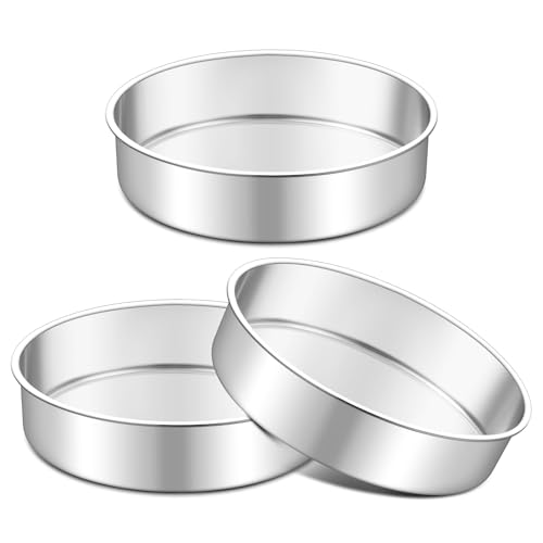 TeamFar 7 Inch Cake Pan Set of 3 Stainless Steel Round Cake Baking Pans
