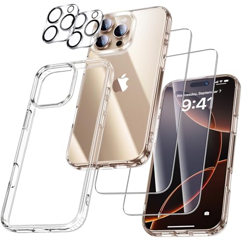 UniqueMe für iPhone 16 Pro Max Hülle - Handyhülle für iPhone 16 Pro Max Case, 5 in 1 Set Rundumschutz Schutzhülle Cover,1 Handyhülle & 2 Schutzfolie & 2 Kameraschutz - Transparent 1