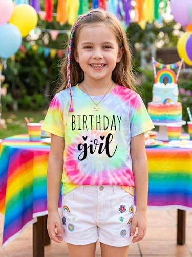 Image of YHHR Birthday Girl Shirt Tie Dye Girls Birthday Shirts 7-14 Year Kids Tops | Girls Birthday T Shirt, Cute B-Day Gifts Party Tops ,Birthday Outfits ,Letter Print Tees ,Graphic Short Sleeve Tee Tops