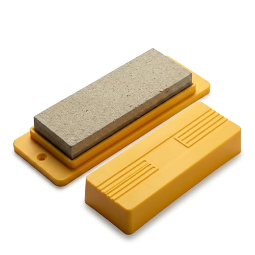Piedra de Afilar Cuchillos Doble Grano con Base y Estuche ABS Antideslizante – Piedra de Afilar Profesional para Cuchillos, Tijeras, Cinceles y Herramientas de Jardín – Afilador Manual Resistente