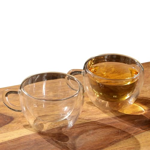 Image of Udyan Tea Stellar Durable Borosilicate Glass Double Wall Tea Cup, Heat-Resistant, Lightweight, Microwave Safe - Set of 2 (Transparent, 200 ml Each)