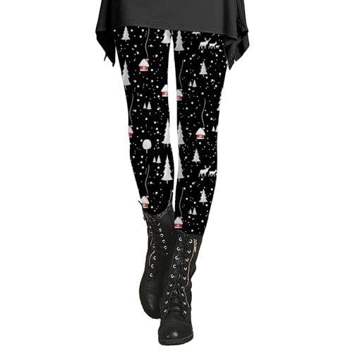 Pyjama de Noël pour femme - Legging décontracté et confortable avec imprimé de fleurs - Pantalon de sport pour intérieur et extérieur - Cadeaux de Noël, Noir , L