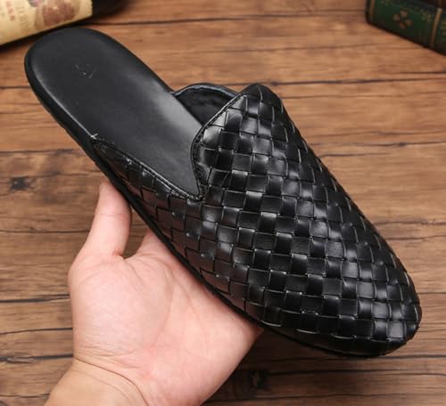 Santimon Men's Woven Leather Mules Slide Sandals, Slip-On Dress Casual Clogs Summer Shoes for Business, Comfortable and Stylish Open Back Slippers2