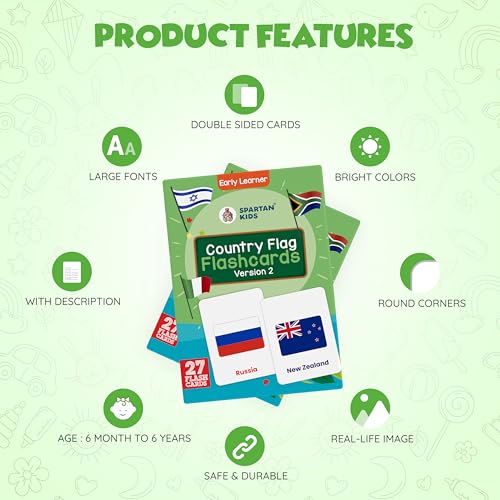 Image of SPARTAN KIDS World Country Flags (Version 2) Flash Cards for Kids Creative Thinking | 27 Early Learning Flash Cards Easy & Fun Way of Learning 1 Year to 6 Years Babies
