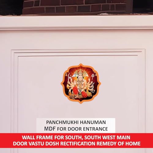 Image of BerryBox Panchmukhi Hanuman MDF StickerWall Frame Door Vastu Dosh Rectification Remedy Of Home, Office And Factory MDF Photo Poster with self adhesive tape 4 inch (Style 2)