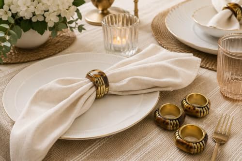Image of Napkin Ring Holder YD Designss Sead Bead Napkin Ring Set Handmade Dinning Table Rings Napkin Rings for Table Decoration Weddings Dinners Parties Everyday Use (4, Brown)