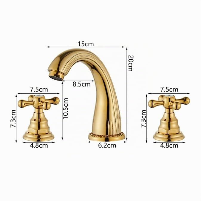 Miscelatore Lavabo 3 Fori Rubinetto Lavabo Bagno Oro Rubinetto Lavabo Con Maniglie a Croce Rubinetto Bagno Tre Tori