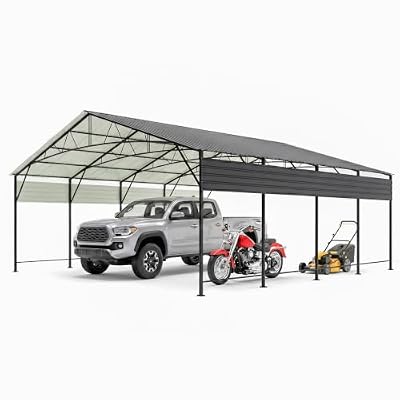 Devoko 20x20 FT Metal Carport, Heavy Duty Car Canopy with Galvanized Steel Roof, Reinforced Base Frame, All-Weather Garage, Outdoor Shelter for Cars, Trucks, Boats, Tractors & RV