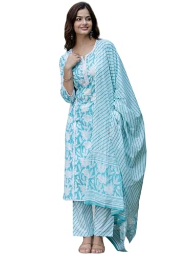 Image of PARTHVI Women Straight Floral Printed Kurta and Pant Set with Dupatta | Ethnic Set | Dupatta Set | Suit Set | Kurta Set | Wedding Suit Set