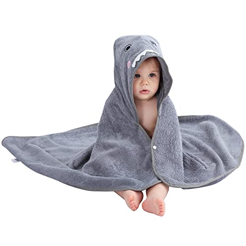 MICHLEY Bamboo Viscose Baby Hooded Bath Towel for 0-5 Years Boys and Girls, 29.5 x 39.5 Inch Ultra-Soft and Quick-drying Infant Bath(Shark)