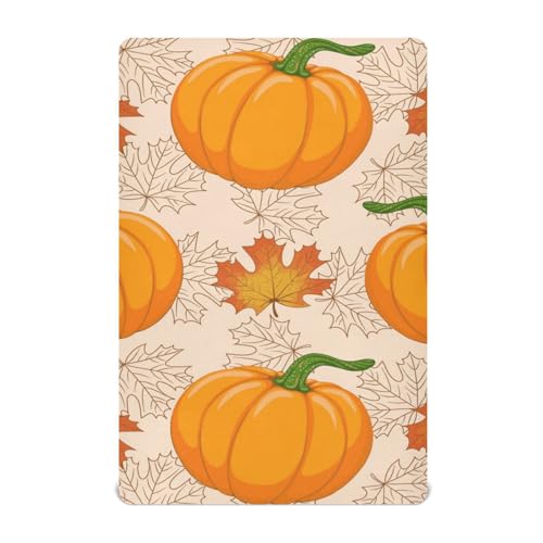 Moudou Autumn Harvest Pumpkin Playard Sheet for Boy Girls, Soft Breathable Fitted Toddler Sheet for Standard Playard Bed Mattress, 39 x 27 x 5 Inch