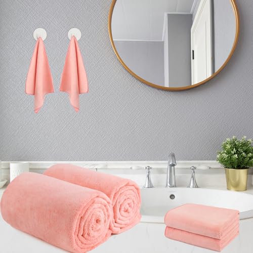 Image of Orighty 6-Piece Towel Set - Soft & Lightweight - 2 Bath Towels, 2 Hand Towels, and 2 Wash Cloths - Absorbent & Quick Drying Microfiber Towel for Multipurpose, Bathroom, Gym, Sport, Yoga, Travel - Pink