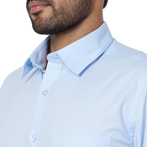 Image of Raymond Men Cotton Slim Fit Structure Pattern Semi Cut Away Collar Formal Shirt
