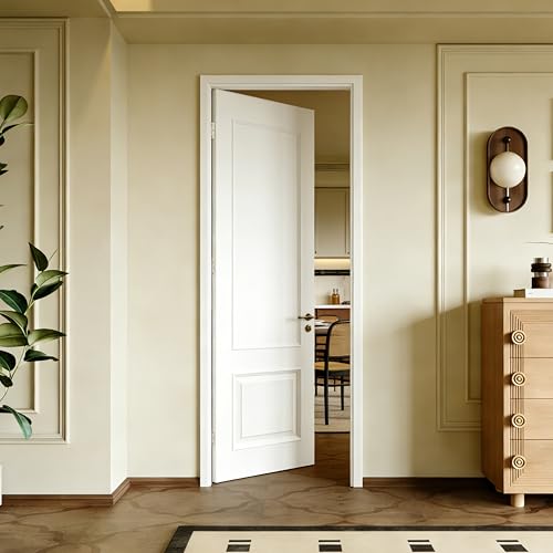Image of 30 inch x 80 inch Prehung Door, Left-Handed, 2-Lite Mirror Prehung Interior Door with Pantry /Bedroom, White MDF with Hardware Kit