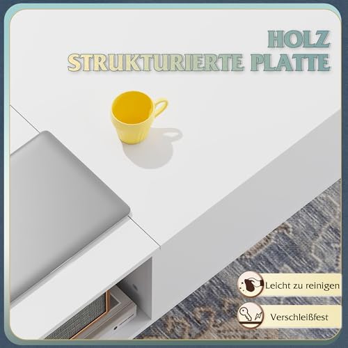 WLIVE Couchtisch Höhenverstellbar und Ausziehbar, Wohnzimmertisch mit Großem Verstecktem Staufach, Hebeplatte Kaffeetisch für Büro,50 x 100cm Sofatisch, Weiß – Bild 6