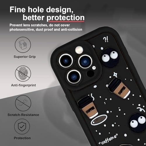 Image of GoldKart Back Case Cover Compatible for iPhone 15 Pro Max | Cute Fun Cartoon 3D Ball Coffee Silicone Case | Full Body Protection Back Cover for iPhone 15 Pro Max - Black