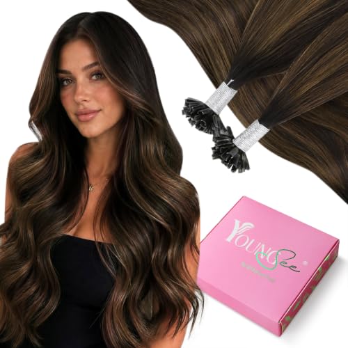 YoungSee U Tip Hair Extensions Human Hair Balayage K Tip Hair Extensions Real Human Hair Balayage Dark Brown with Brown Utip Hair Extension Ombre for Daily Confidence Boost 20In 50s/50G