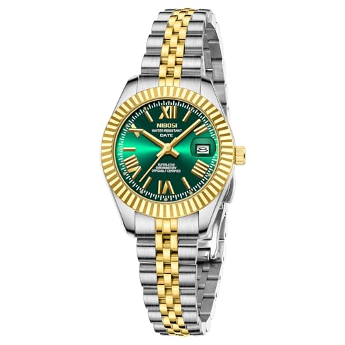 Image of NIBOSI Watches for Woman Analog Quartz Stainless Steel Diamond Rose Gold Green Small Dial Women Watches Classic Wrist Watch Date Waterproof