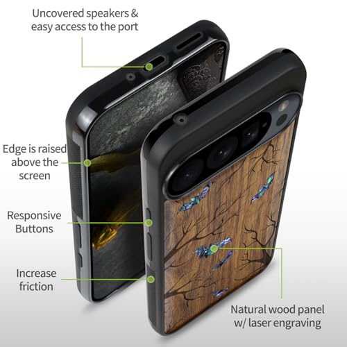 Coque Pixel 9 Pro en bois de noyer sculpté main luxe unique - 6