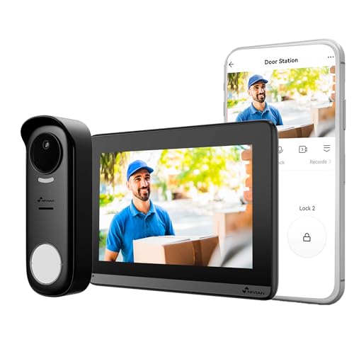 NIVIAN Interphone vidéo Intelligent sans Fil WiFi, écran Tactile 7 Full HD + App Tuya, Plaque extérieure IP65 avec Vision Nocturne, Audio bidirectionnel, ouvre-Porte à Distance, Smart Security